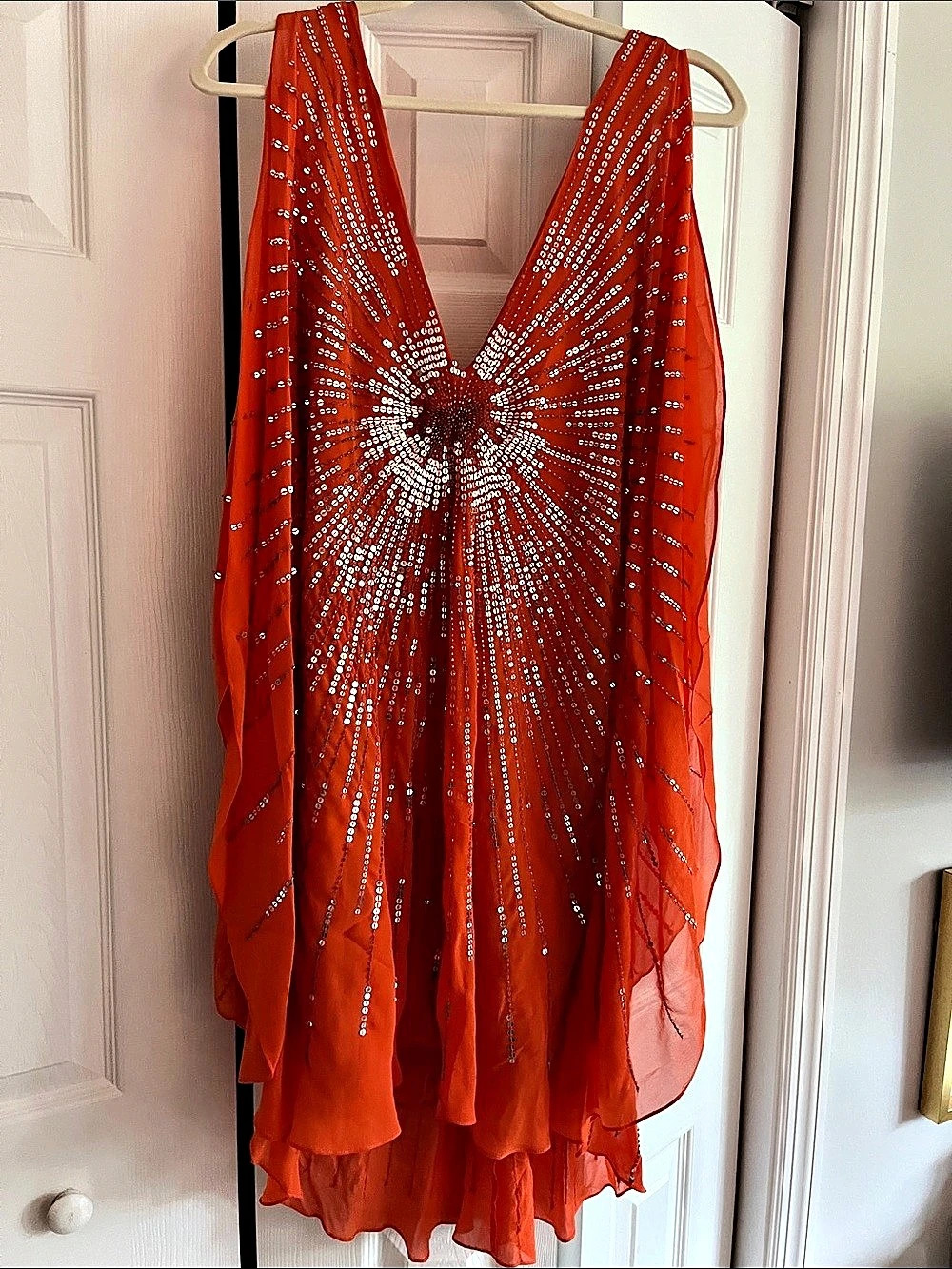 BCBGMAXAZRIA DREPV MINI FLAME Sequin Mini Dress in Orange Size Small NWT